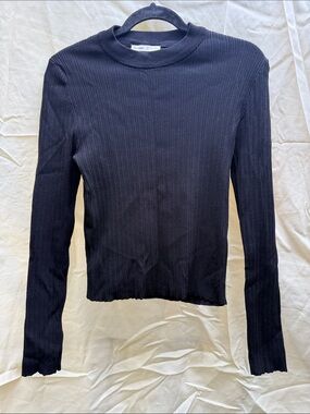 Pull&Bear Black Ribbed Mock Neck Long Sleeve Top